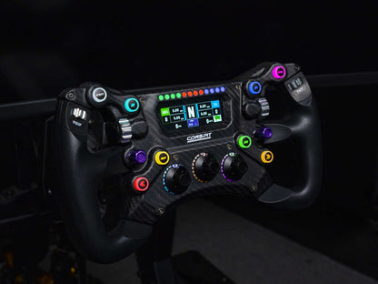 CONSPIT 300GT sim racing wheel with colorful buttons and a high-tech display for immersive racing experience