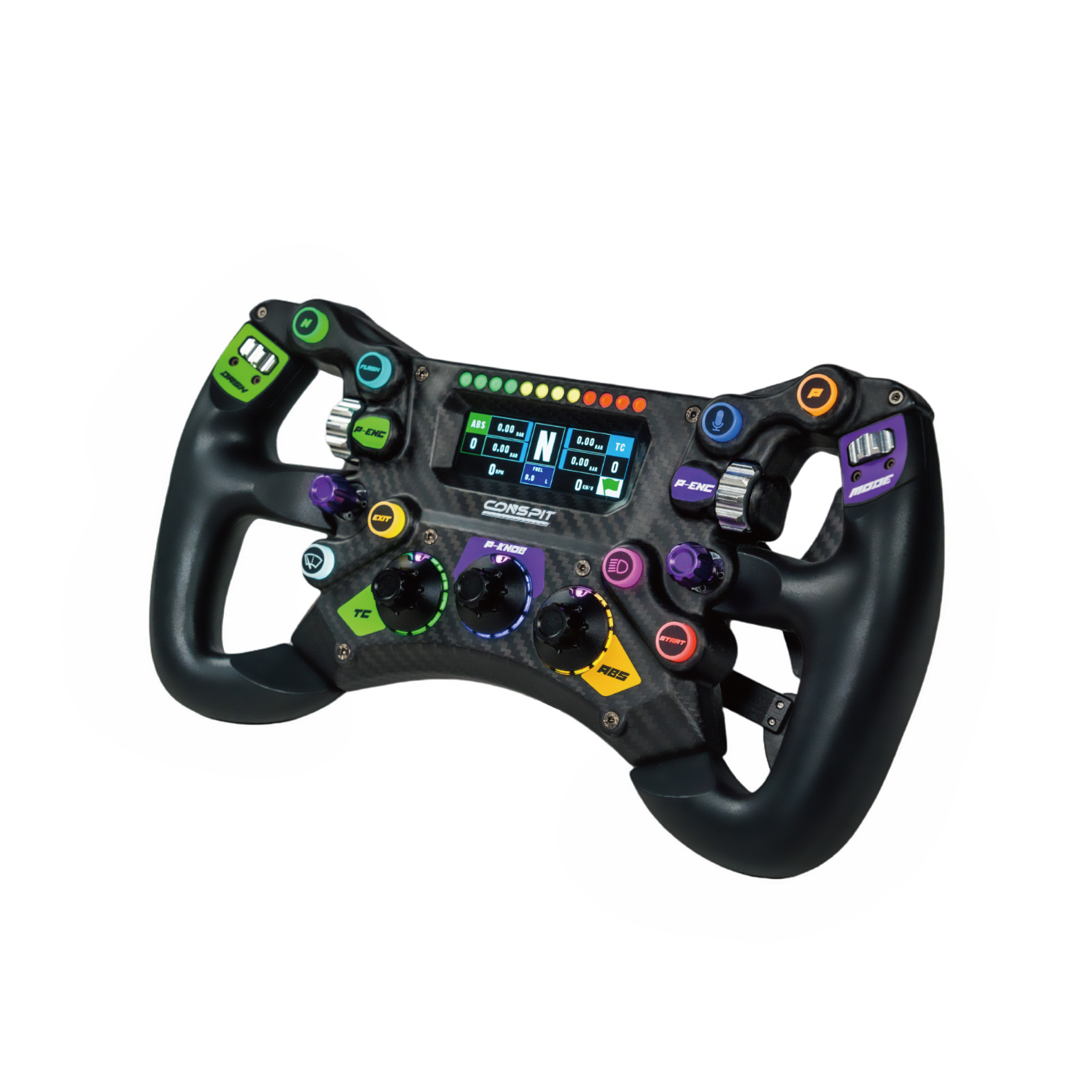 CONSPIT 300GT sim racing wheel with customizable buttons and display for immersive racing experiences