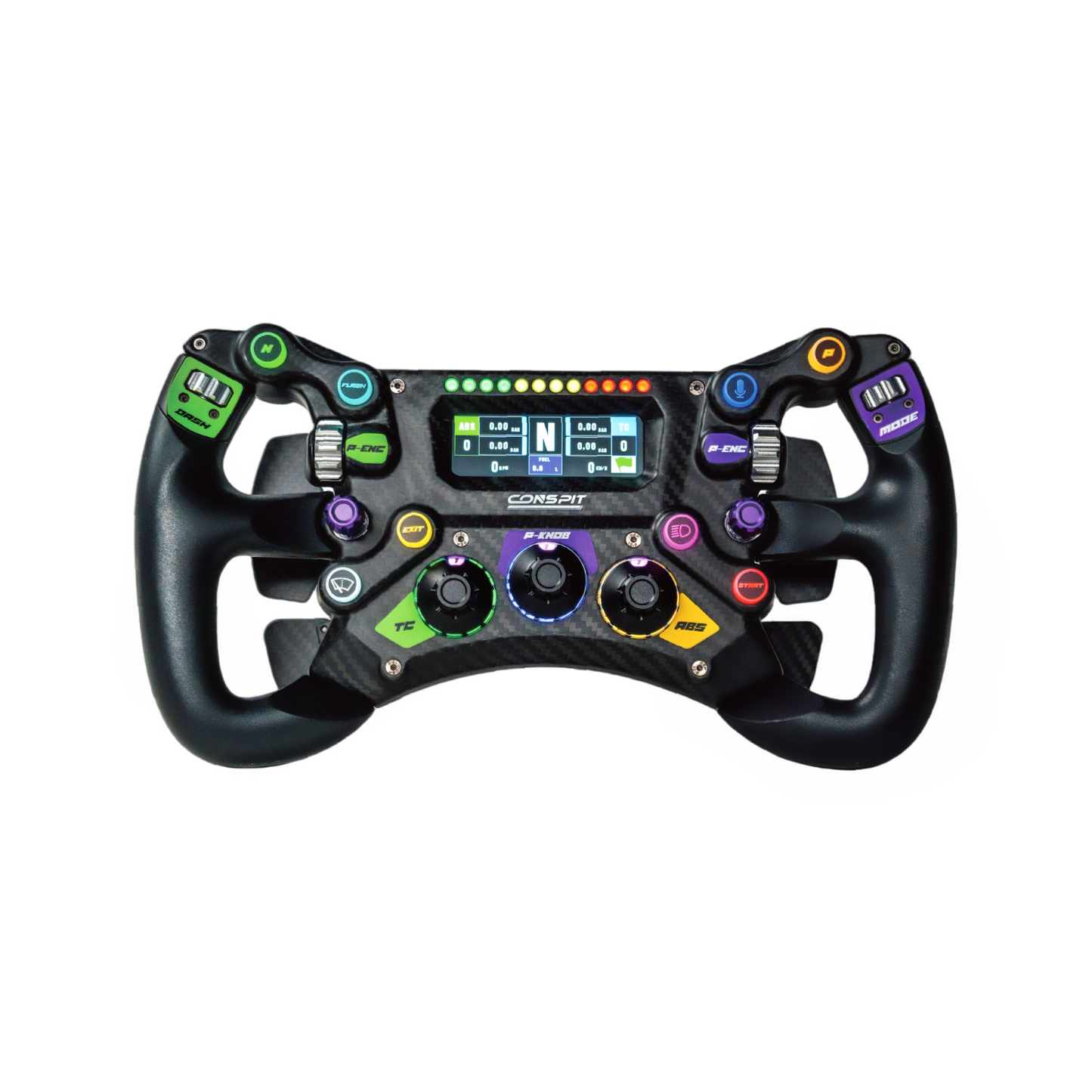 CONSPIT 300GT sim racing wheel featuring customizable buttons and display for an immersive racing experience