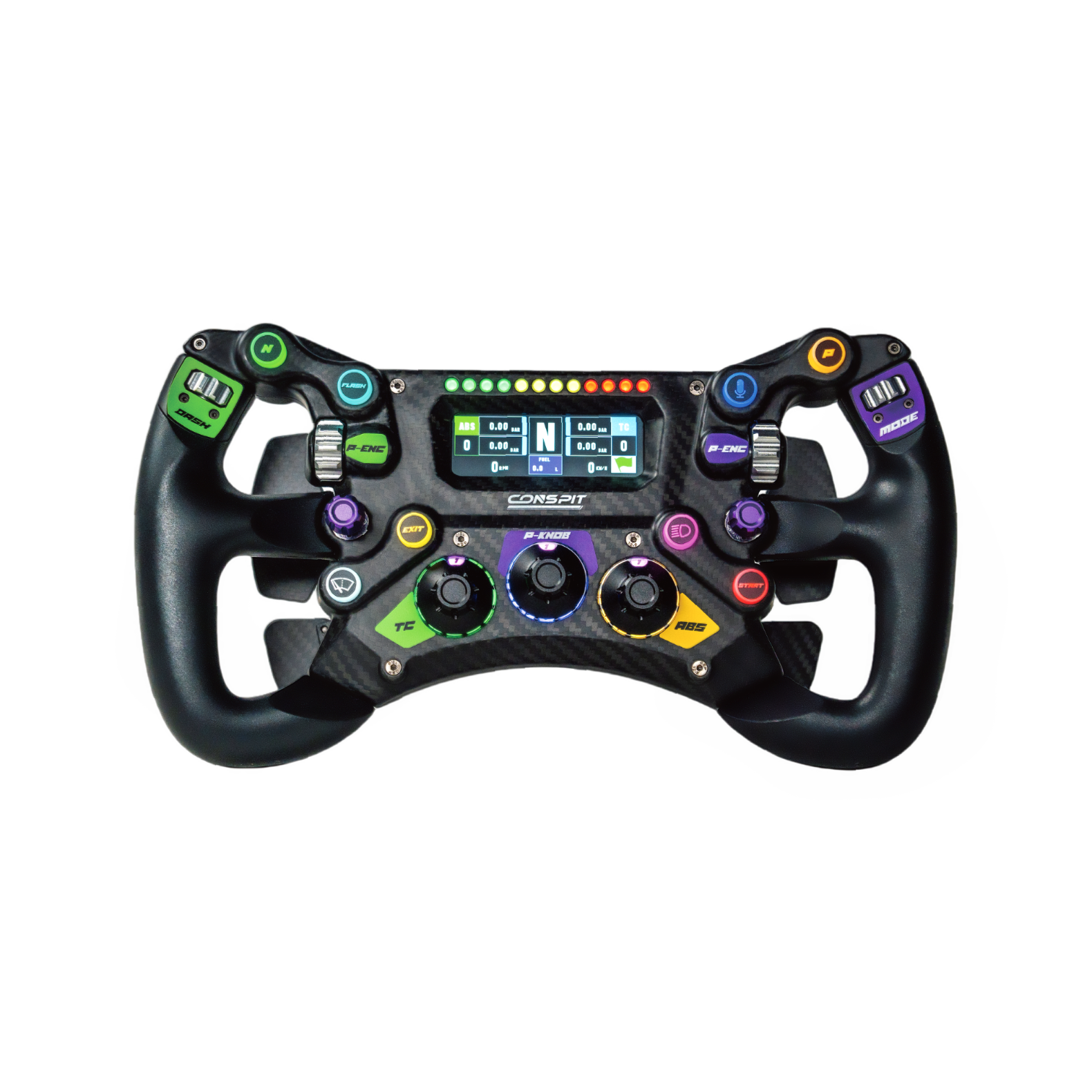 CONSPIT 300GT sim racing wheel featuring customizable buttons and display for an immersive racing experience