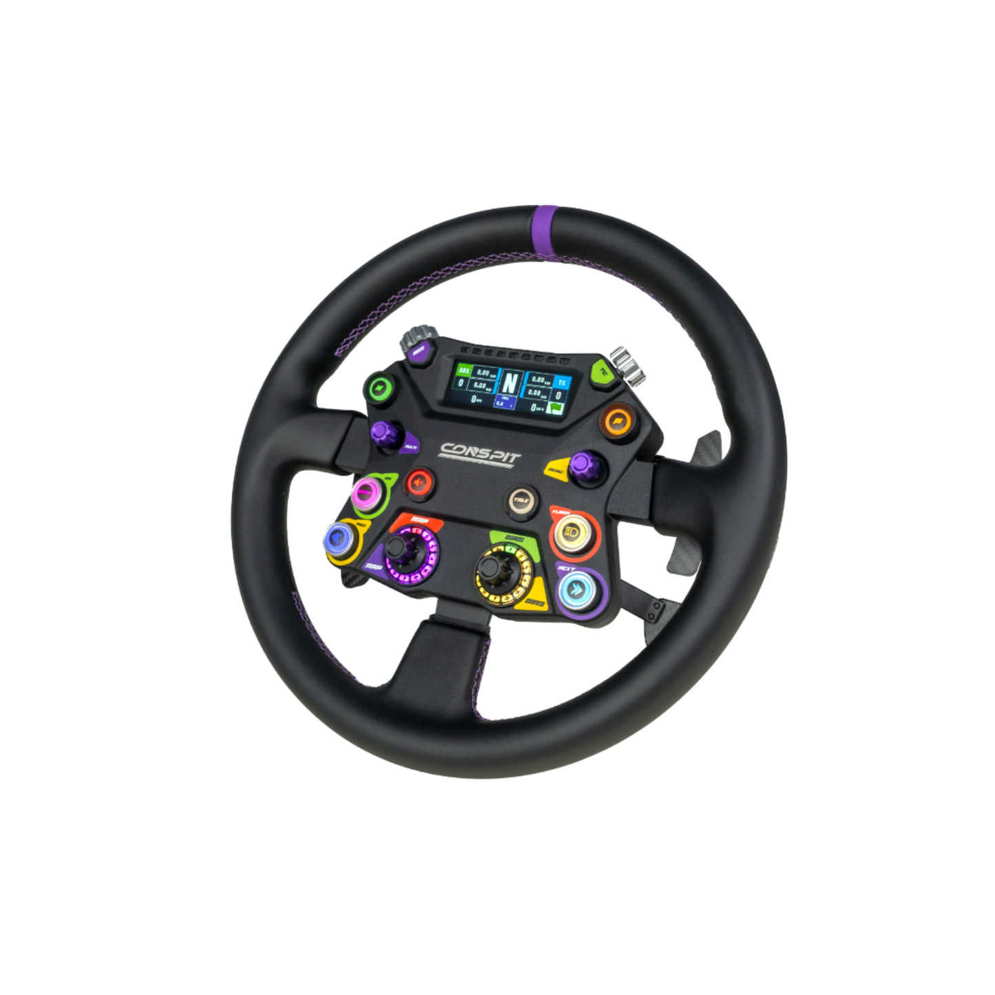 CONSPIT 310 APEX racing wheel with customizable buttons and digital display for immersive racing experience