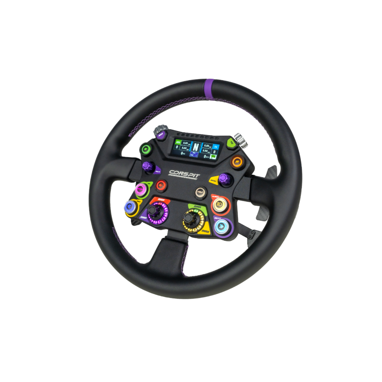 CONSPIT 310 APEX racing wheel with customizable buttons and digital display for immersive racing experience