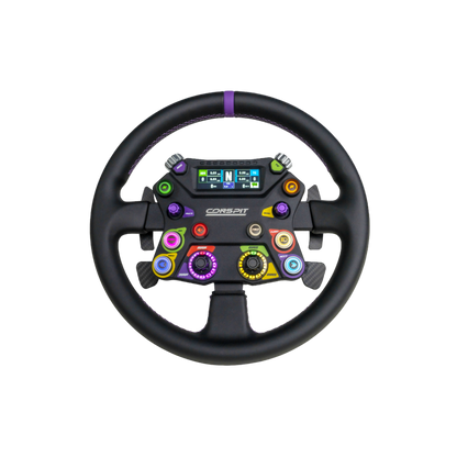 CONSPIT 310 APEX racing wheel featuring vibrant buttons and a sleek design for immersive racing experiences