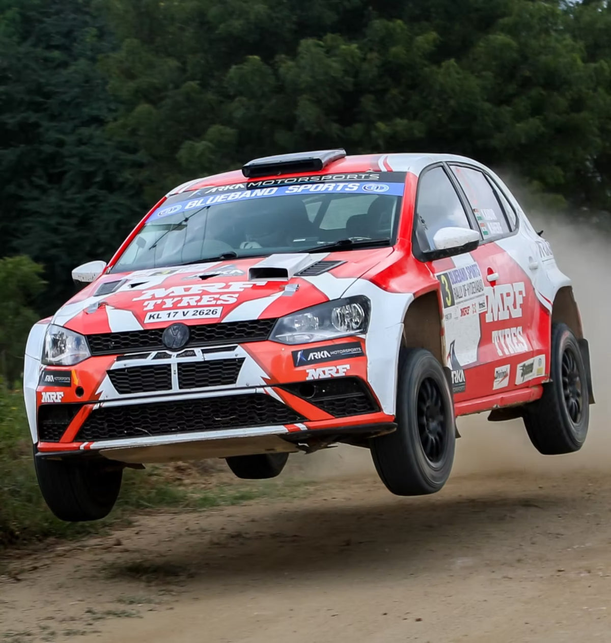 Rally car airborne on a gravel stage — RaceSims Rally School
